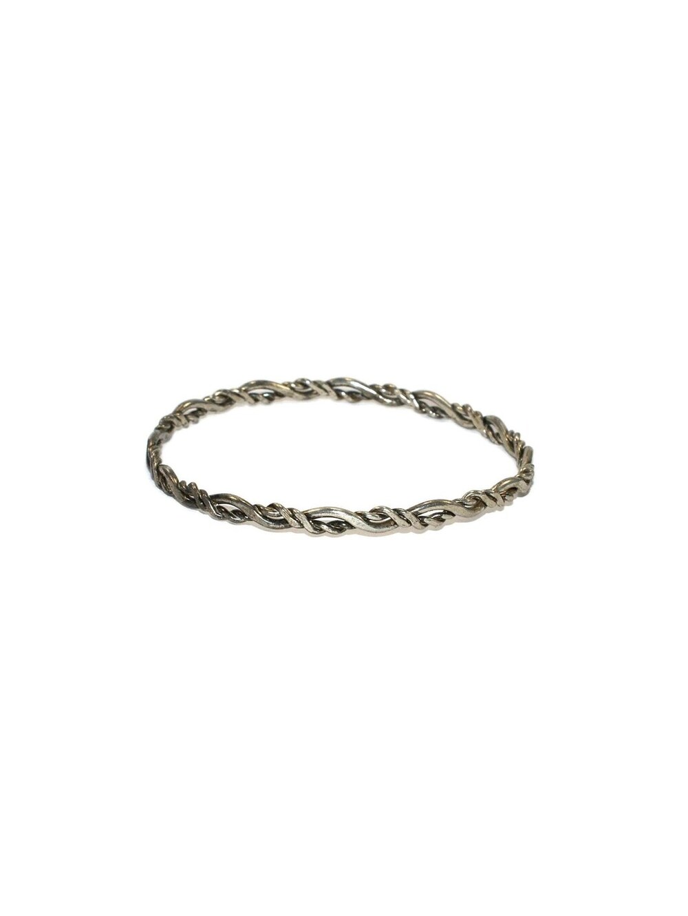 Vintage Silver Tone Flattened Twisted Wire 8 Inch Bangle Bracelet.